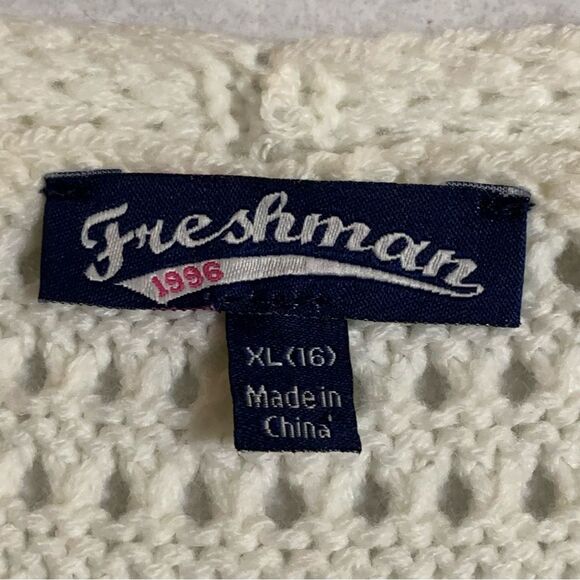 FRESHMAN Crochet Vest Women’s XL 16 Cream Open Front Side Slits. Duster. - Picture 6 of 11